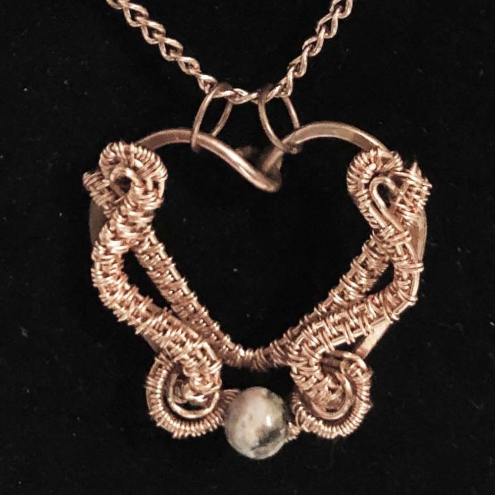 Woven Copper Heart & Semi-precious Jasper Pendant